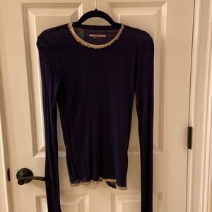 COPY - Zadig and Voltaire Navy with gold trim long sleeve shirt. Size S. NWOT